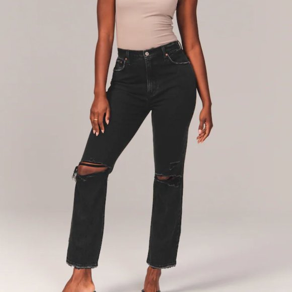 Abercrombie & Fitch Denim - Abercrombie & Fitch Curve Love Ultra High Rise Ankle Straight Black Jeans